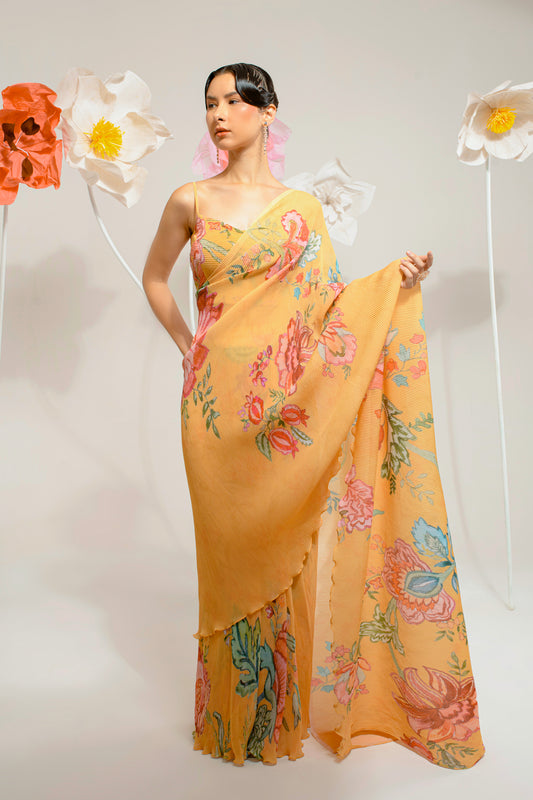 PRE-DRAPED CHROME YELLOW SAREE