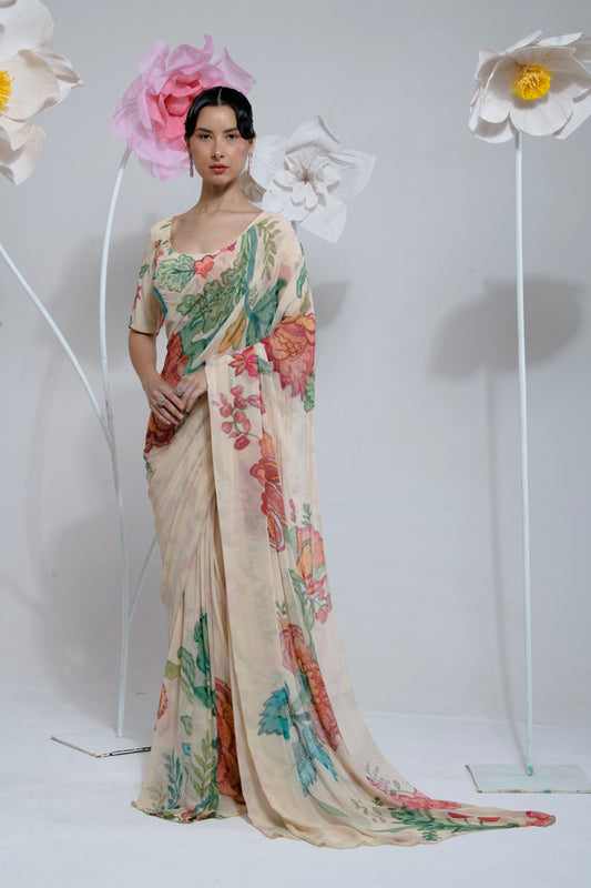 PRE-DRAPED CREAM SAREE