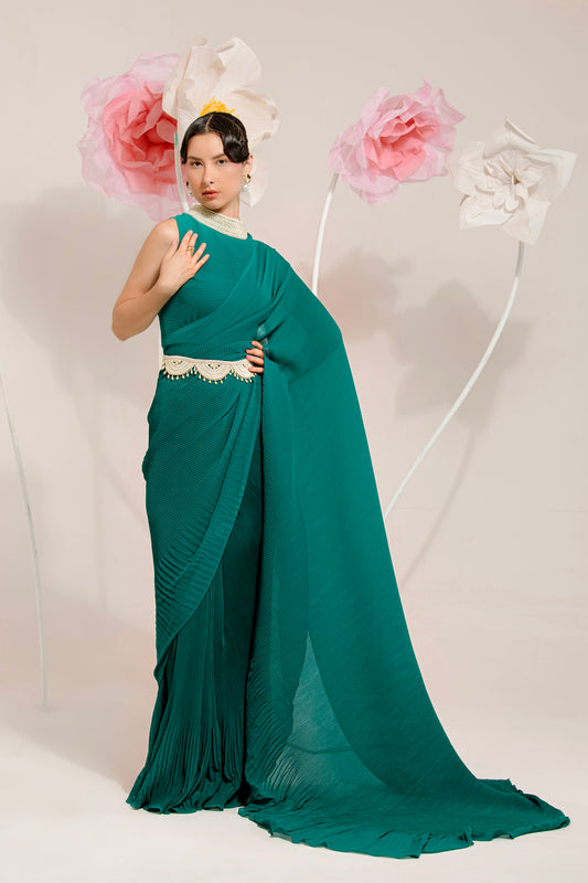 PRE-DRAPED TEAL GREEN SAREE