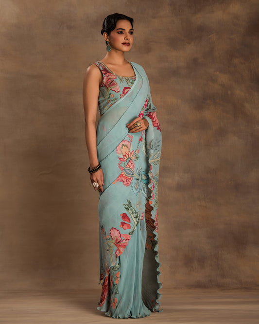 MINT BLOSSOM DRAPE SAREE