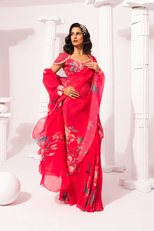 WILDFLOWER MUSE CHERRY PINK PRE-DRAPED SAREE