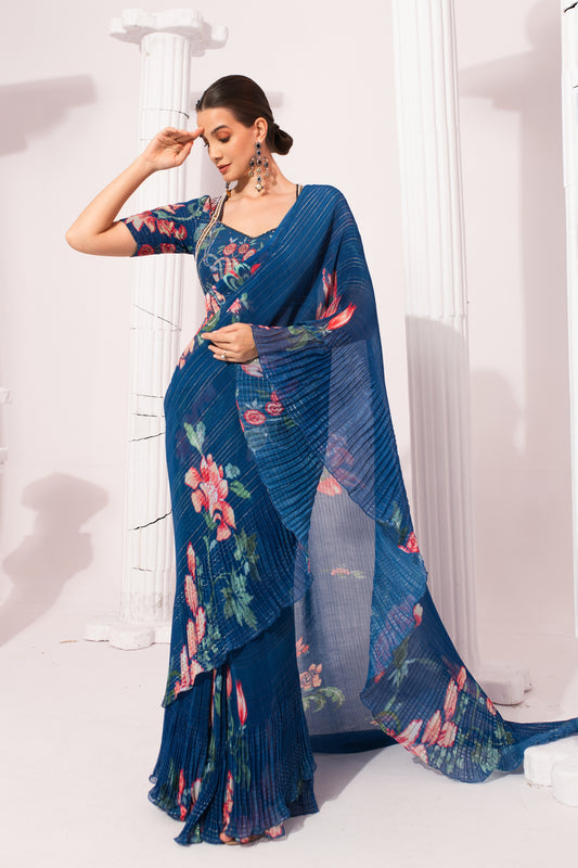 WILDFLOWER DEEP BLUE PRE-DRAPED SAREE