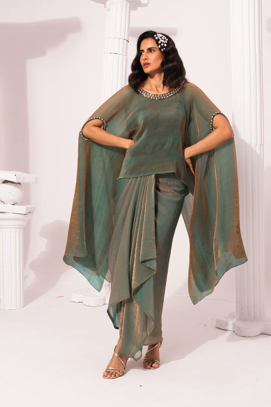 METALIC MOSS GREEN KAFTAN & DHOTI