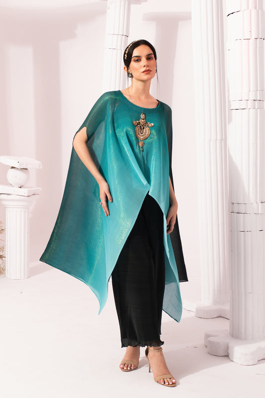 OMBIRE SEA BLUE KAFTAN & DHOTI SET