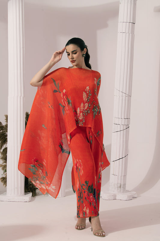 WILDFLOWER MUSE ORANGEY RED KAFTAN & PANT