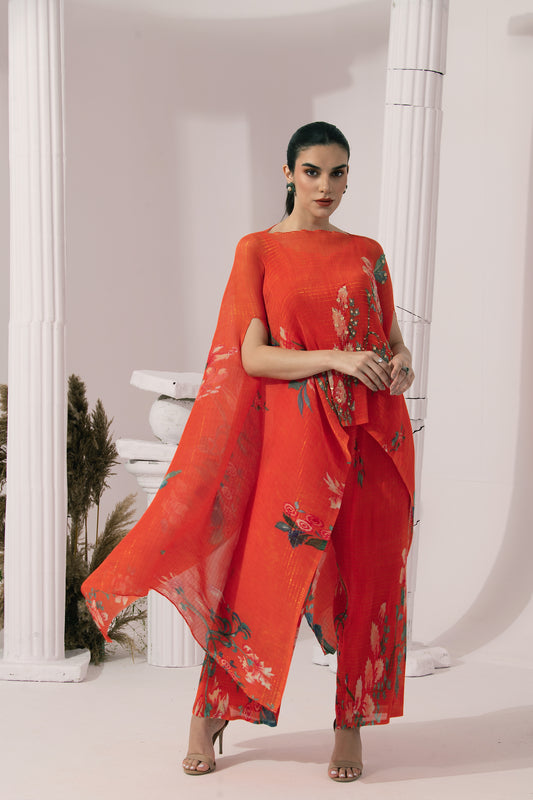 WILDFLOWER MUSE ORANGEY RED KAFTAN & PANT