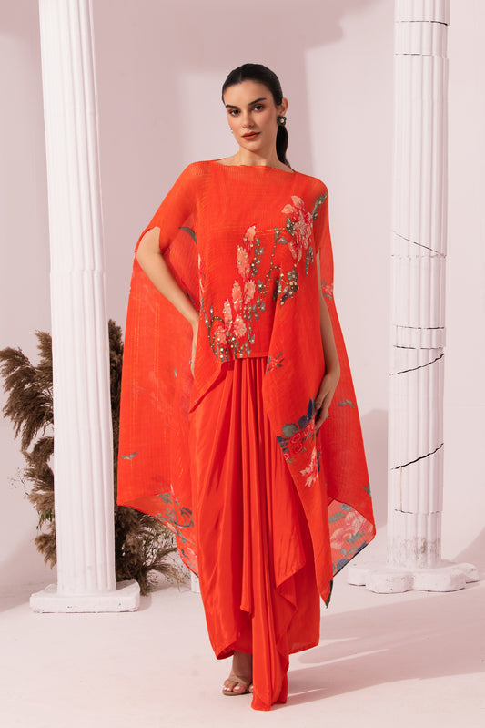 WILDFLOWER MUSE ORANGEY RED KAFTAN & DHOTI
