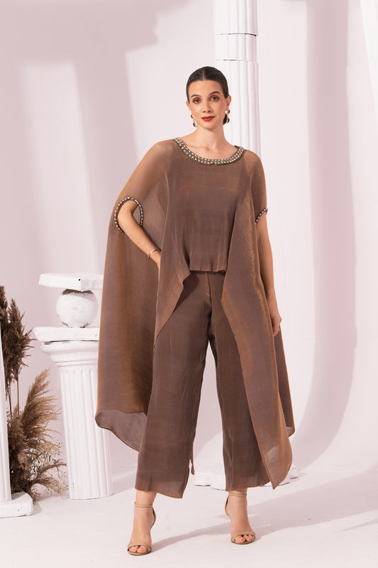 METALIC CHESTNUT KAFTAN & PANT SET