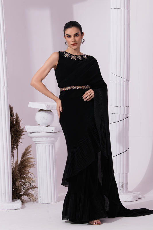 METALIC JET BLACK PRE-DRAPED SAREE
