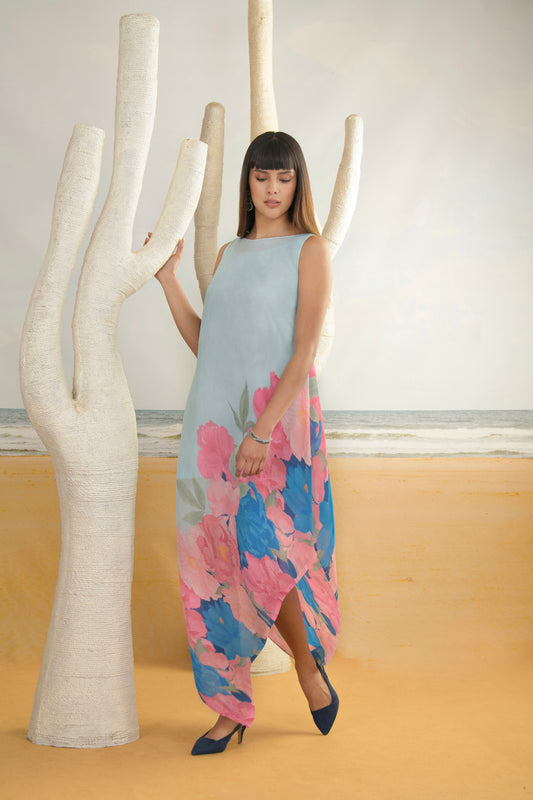 Aqua Blue Digital Print Dress