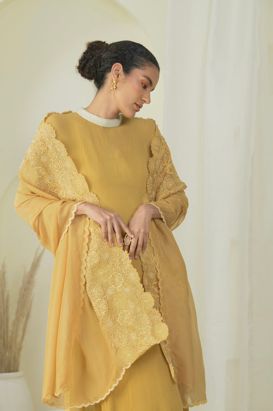 SUMMER GOLD SUIT SET WITH EMBRODED DUPATTA