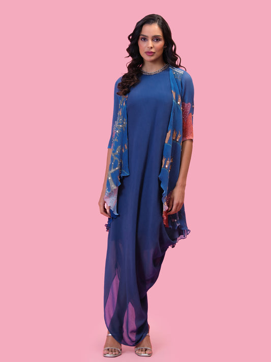 BRAHMAND BLUE KURTA SET WITH CAPE