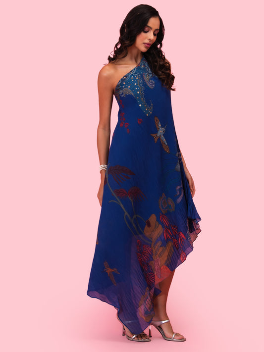 'BRAHMAND BLUE' ONE SHOULDER DRESS