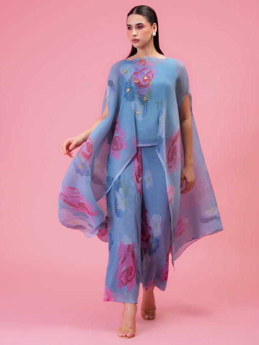 'PETALS MOONLIT BLUE' KAFTAN AND PANT SET