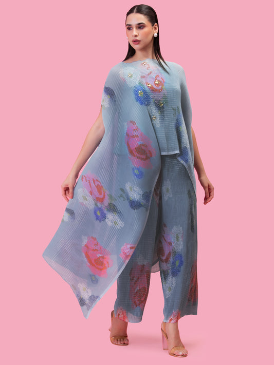 PETALS MOONLIT BLUE KAFTAN AND PANT SET
