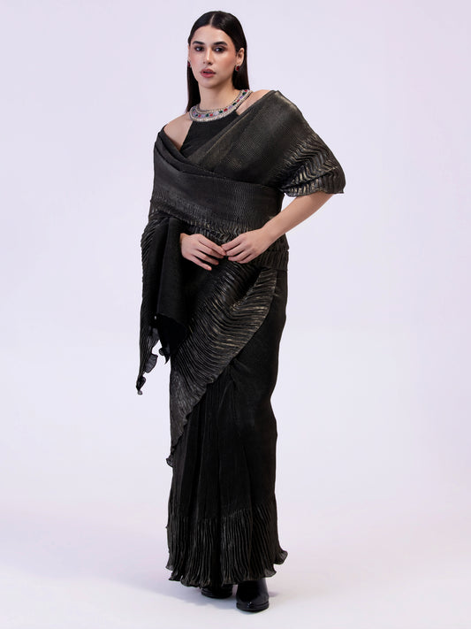 'SHADOW STEEL' PRE-DRAPED SAREE