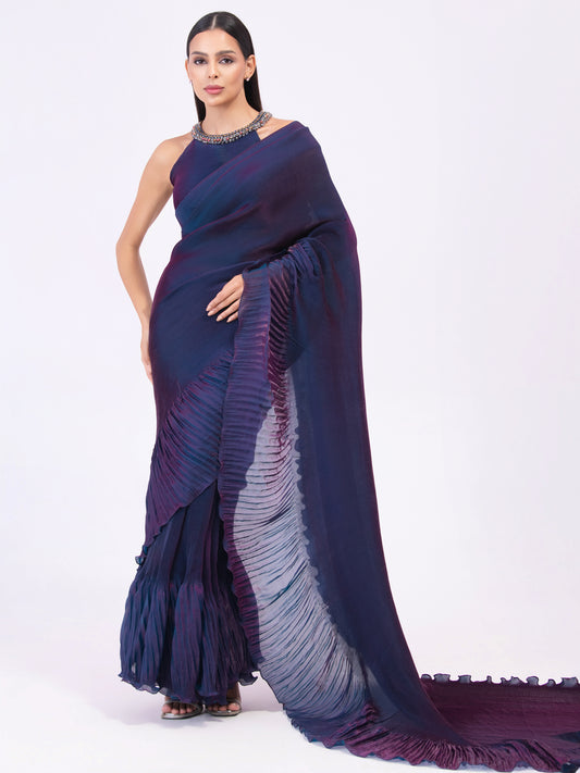 'METALIC PEACOCK BLUE' PRE-DRAPED SAREE