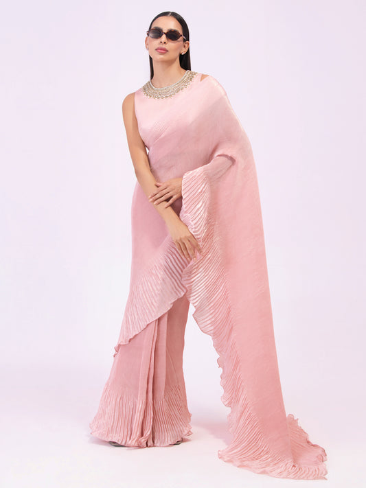 AMETHYST FLOW PEACH PRE-DRAPED SAREE