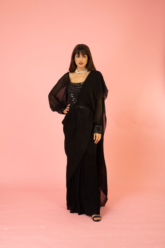 PRE-DRAPED MID NIGHT BLACK SAREE