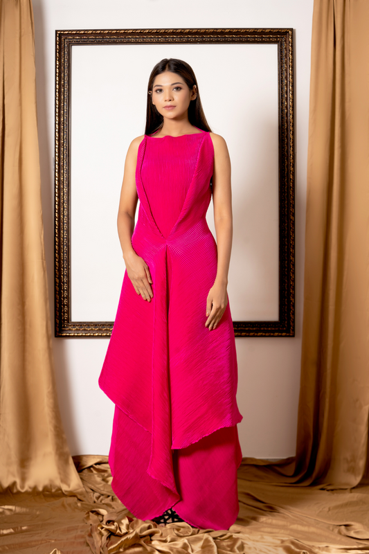 Pleated Hot Pink Co-ord Set