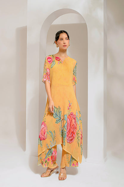 CHROME YELLOW V NECK KURTA SET