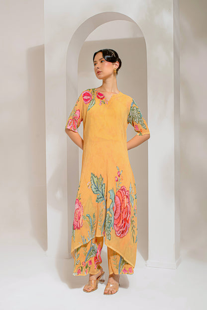 CHROME YELLOW V NECK KURTA SET