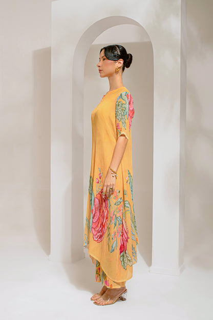 CHROME YELLOW V NECK KURTA SET