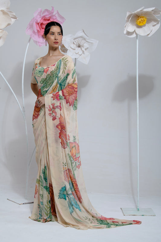 PRE-DRAPED CREAM SAREE