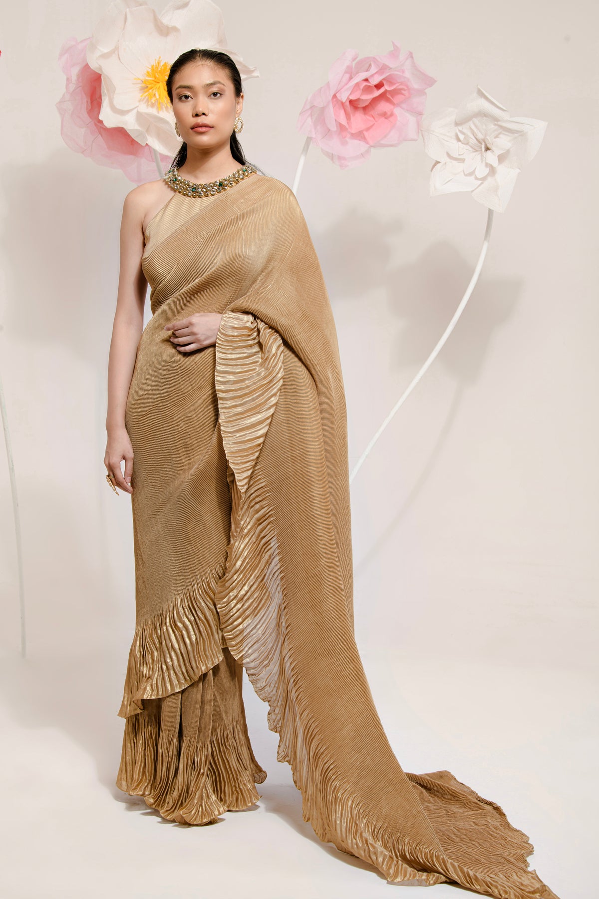 PRE-DRAPED GOLDEN SAREE