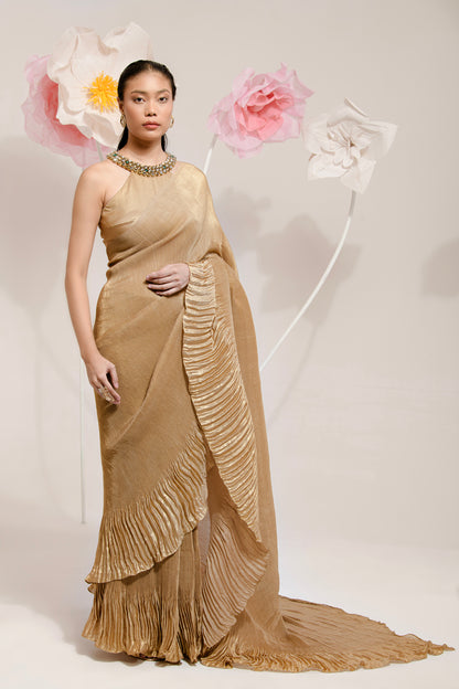 PRE-DRAPED GOLDEN SAREE