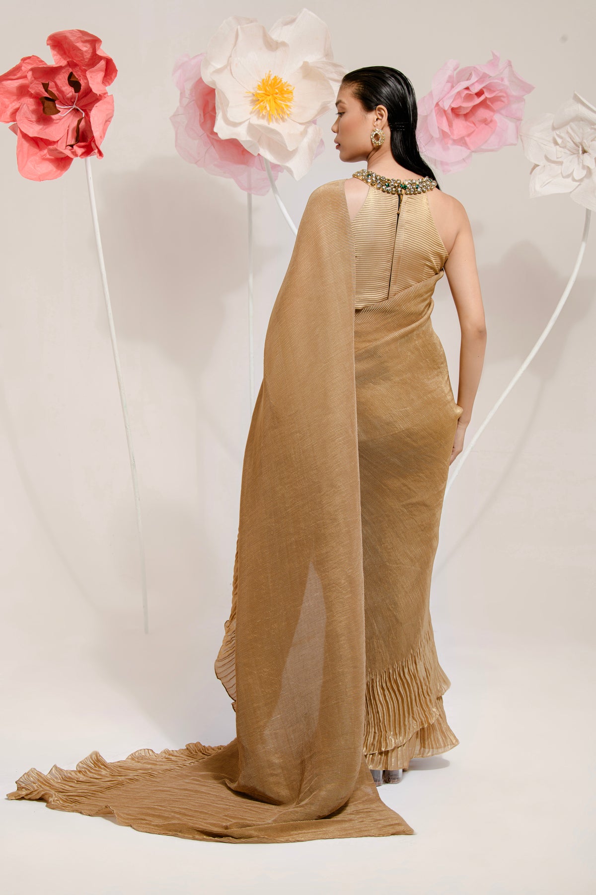 PRE-DRAPED GOLDEN SAREE