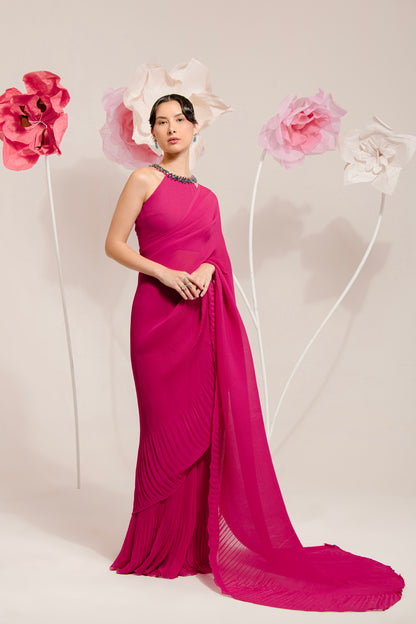 PRE-DRAPED RASPBERRY PINK SAREE