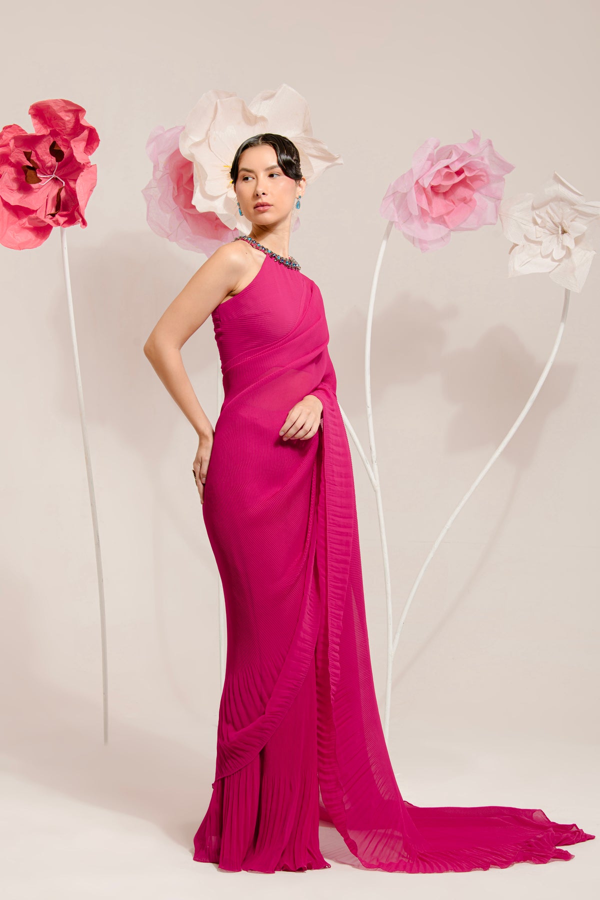 PRE-DRAPED RASPBERRY PINK SAREE