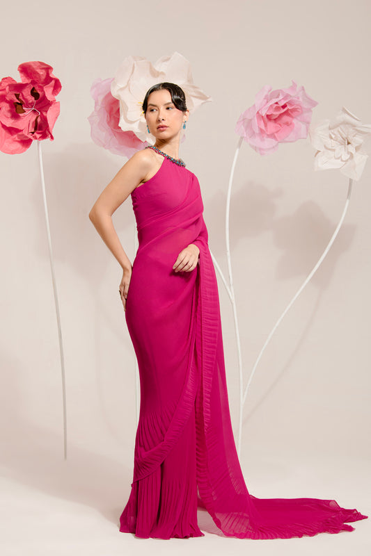 PRE-DRAPED RASPBERRY PINK SAREE