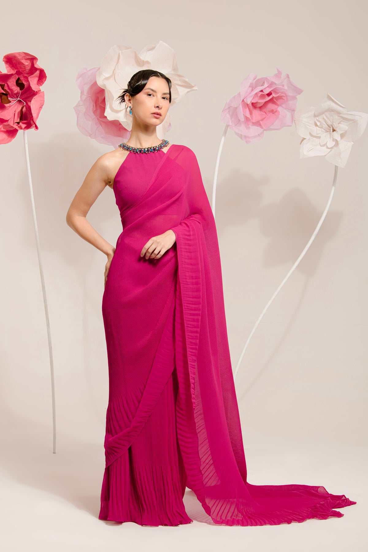 PRE-DRAPED RASPBERRY PINK SAREE