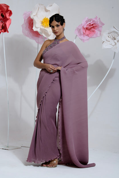 PRE-DRAPED DARK MAUVE SAREE