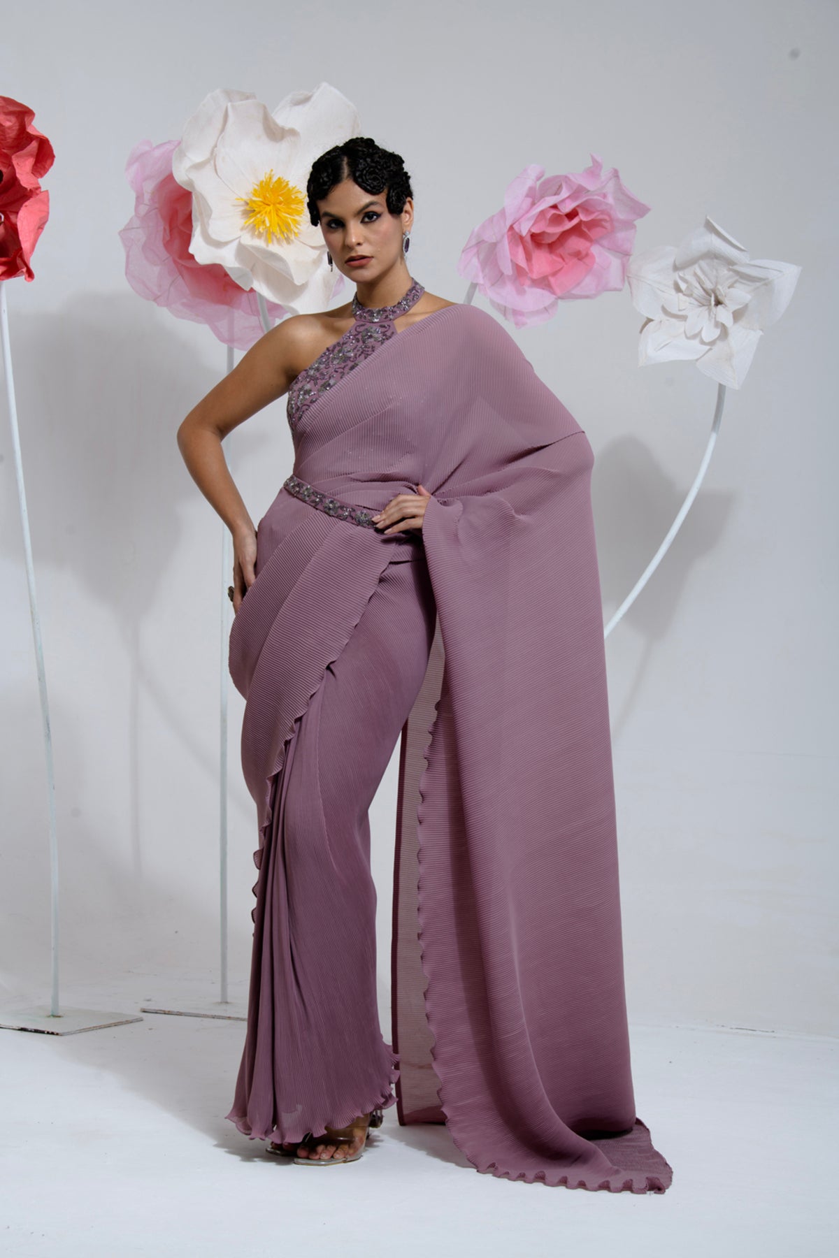 PRE-DRAPED DARK MAUVE SAREE