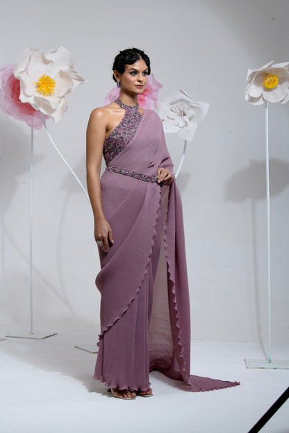 PRE-DRAPED DARK MAUVE SAREE