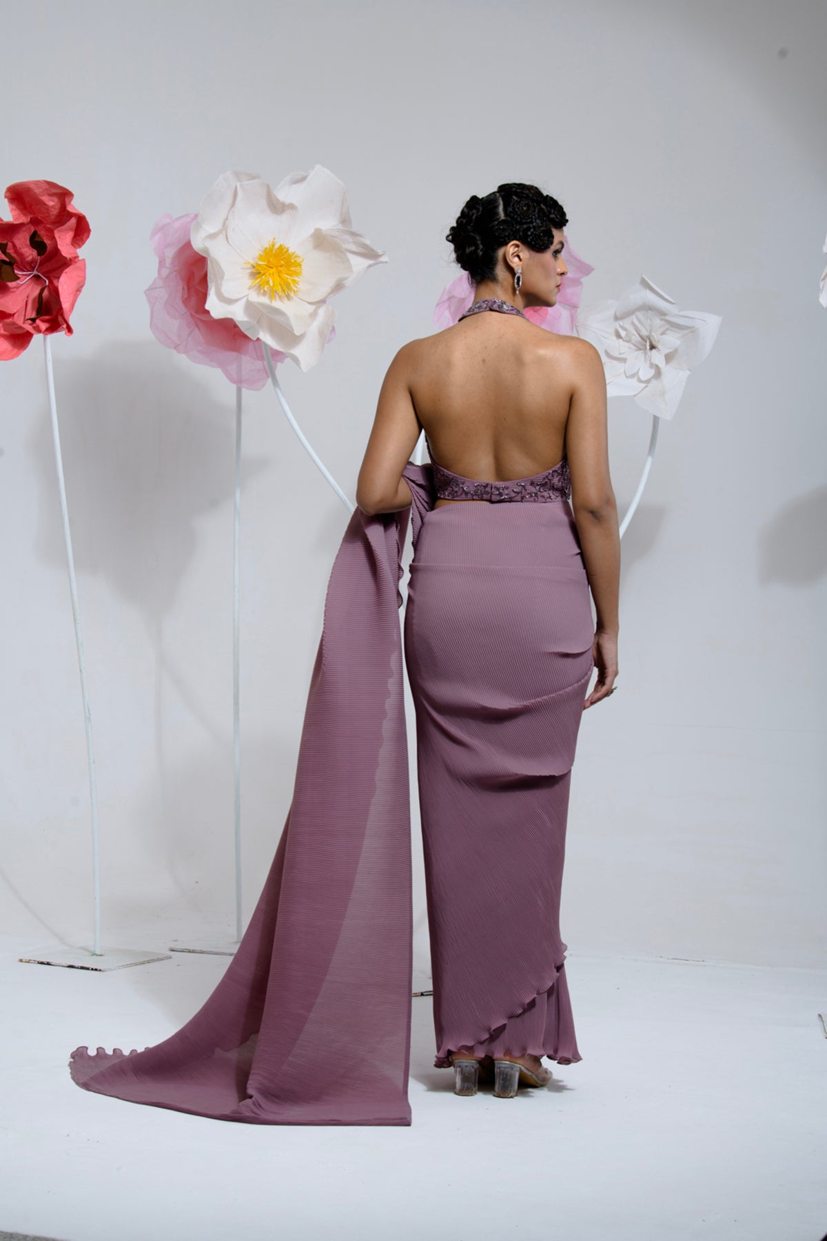 PRE-DRAPED DARK MAUVE SAREE