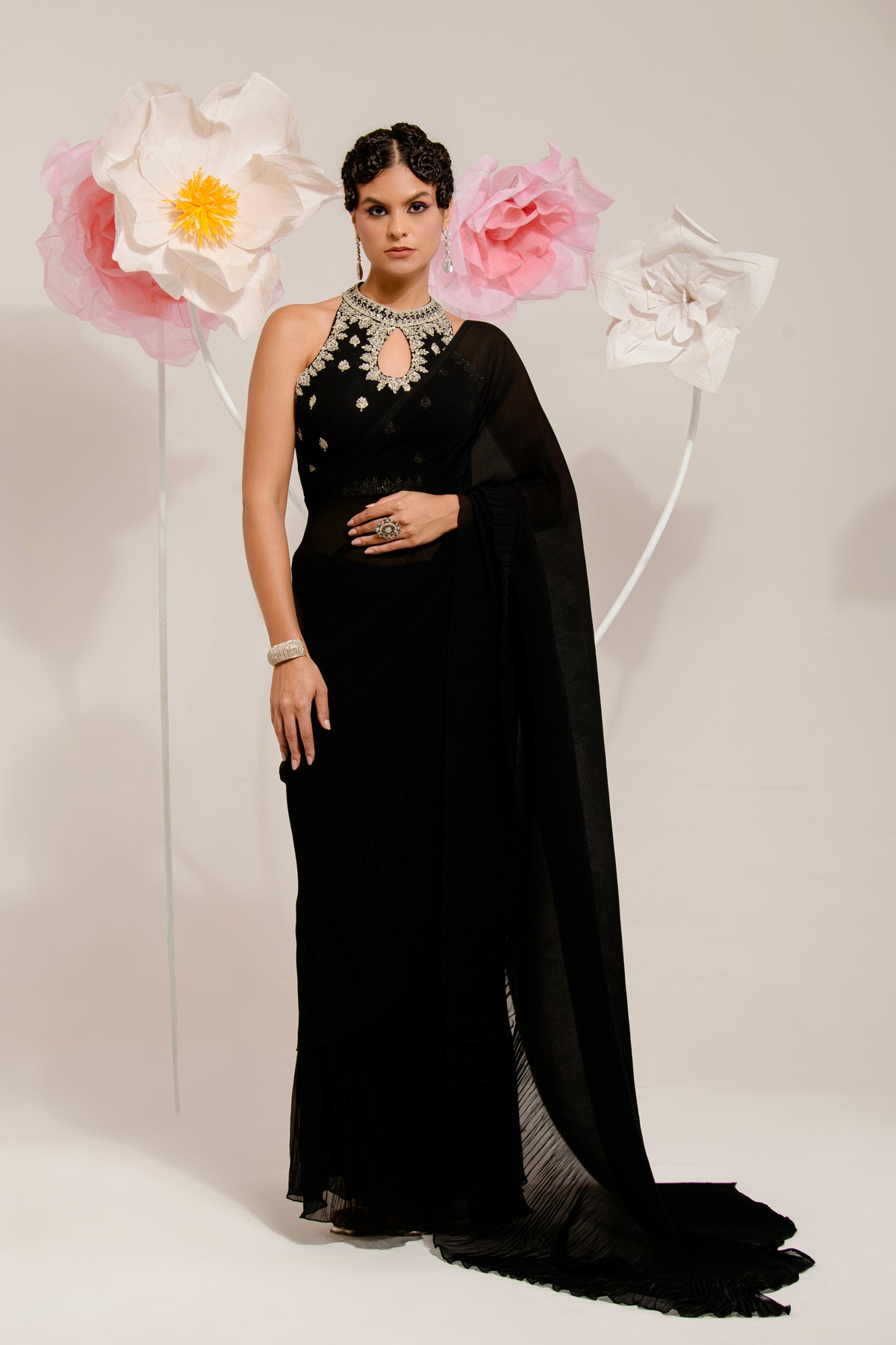 PRE-DRAPED BLACK SAREE