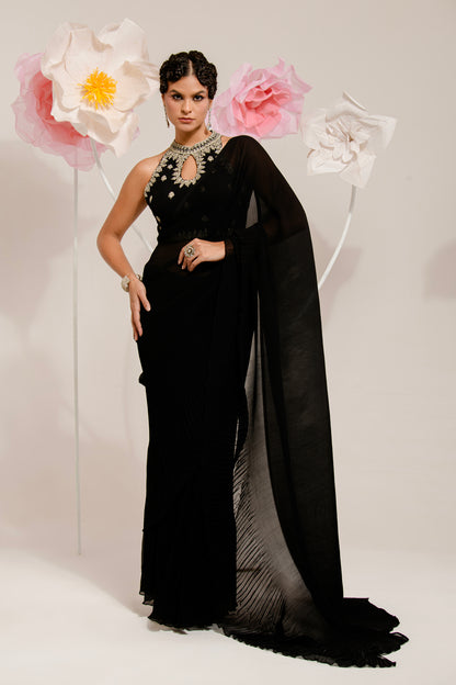 PRE-DRAPED BLACK SAREE