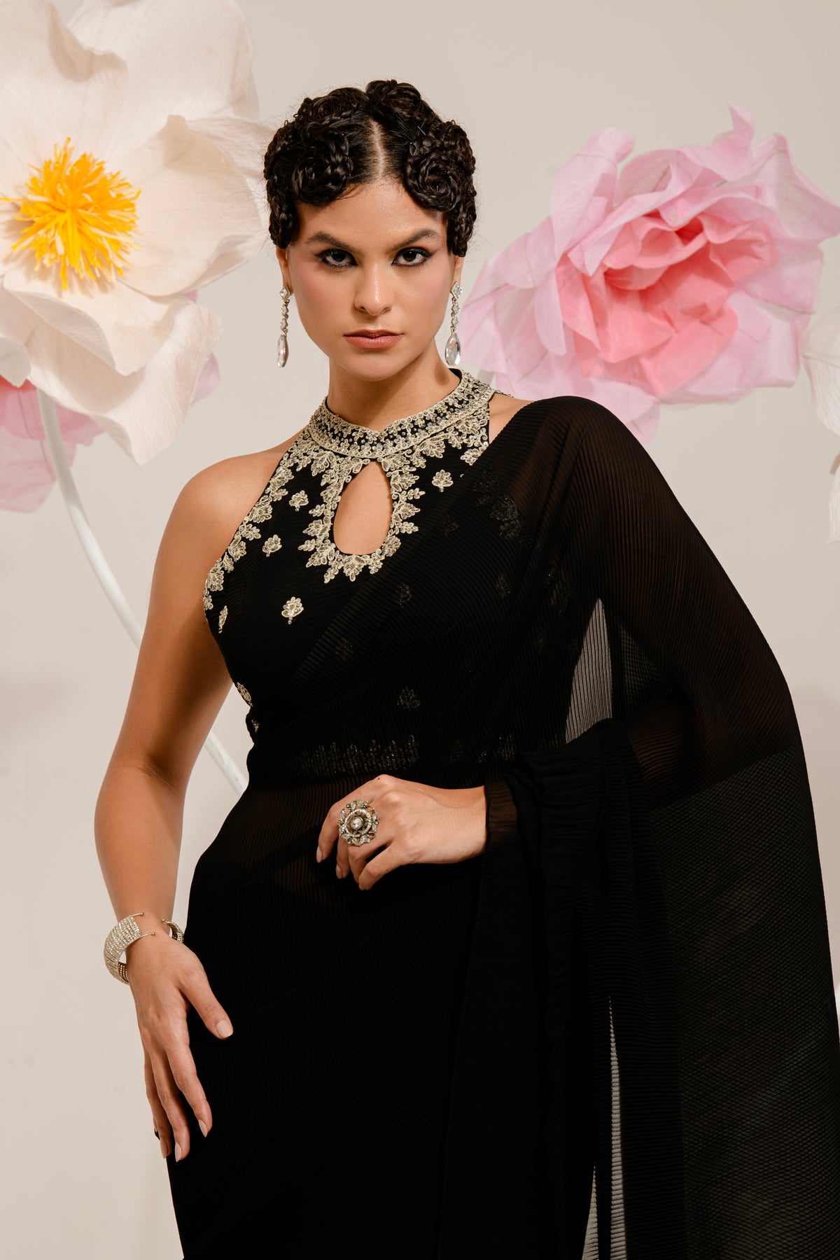 PRE-DRAPED BLACK SAREE