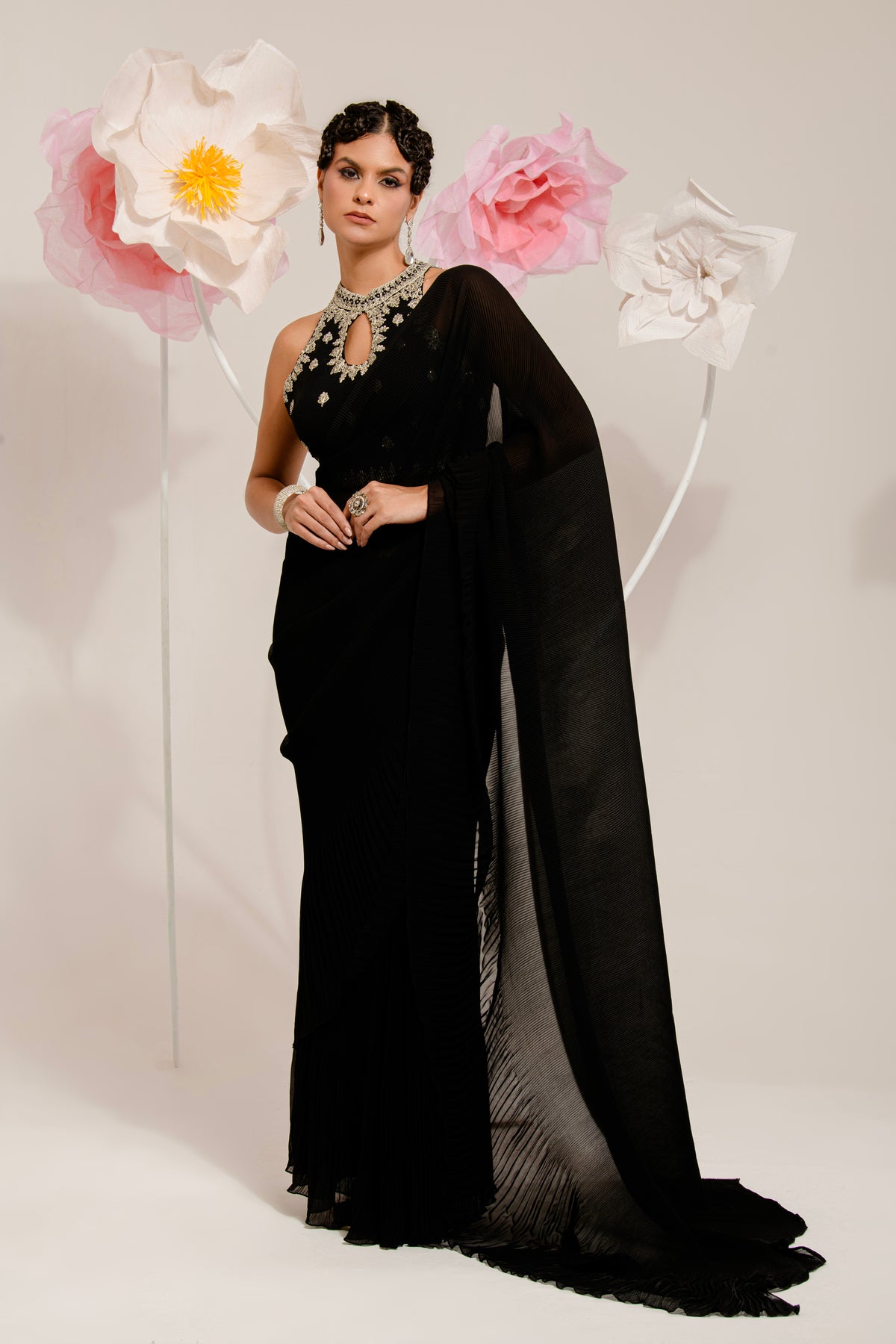 PRE-DRAPED BLACK SAREE