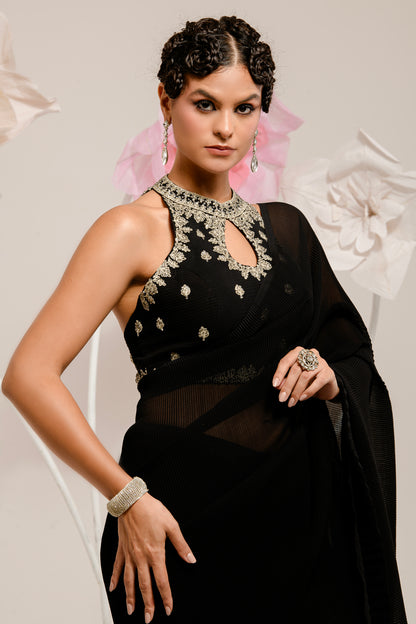 PRE-DRAPED BLACK SAREE