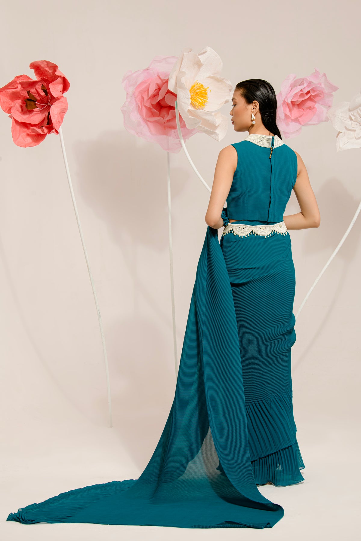 PRE-DRAPED PEACOCK SAREE