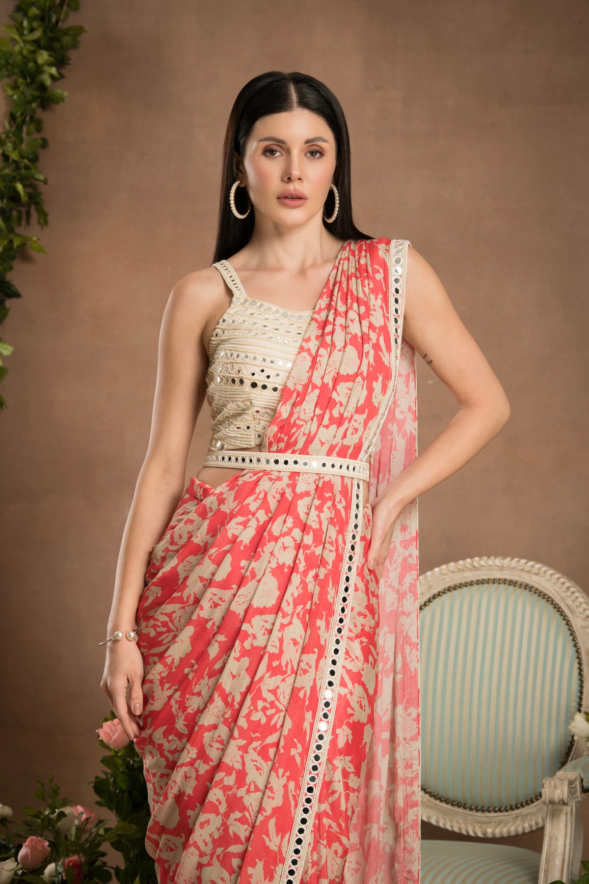 PRE-DRAPED PEACH PINK SAREE