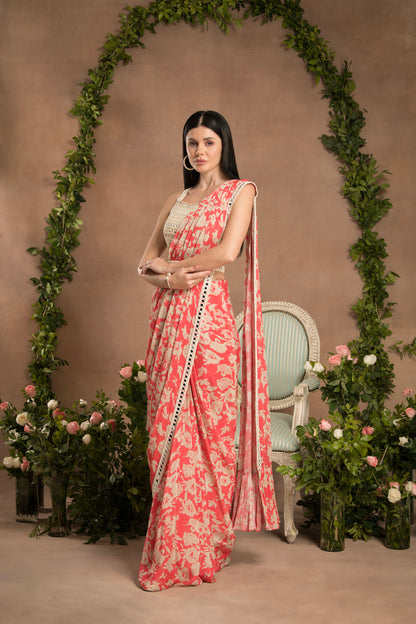 PRE-DRAPED PEACH PINK SAREE