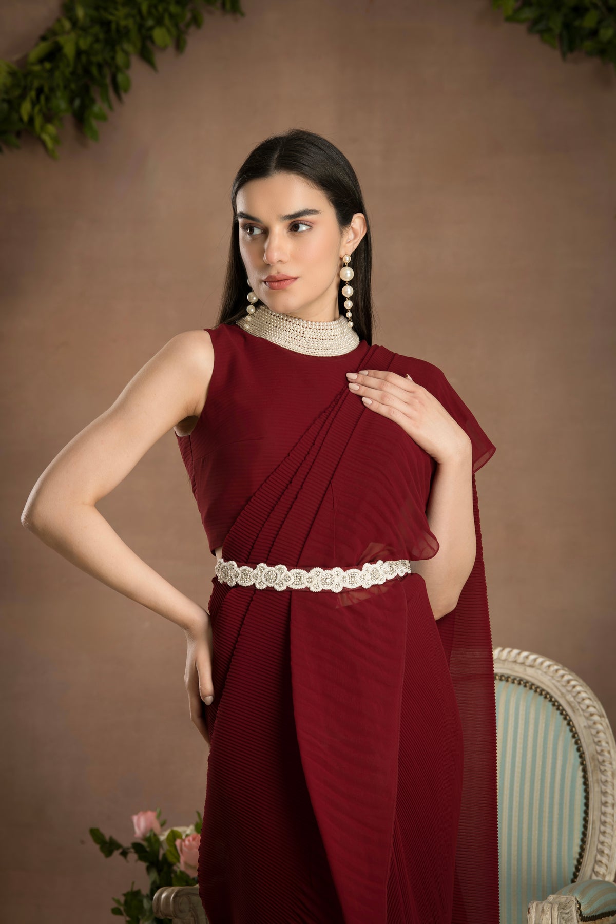 PRE-DRAPED ROSE RED SAREE