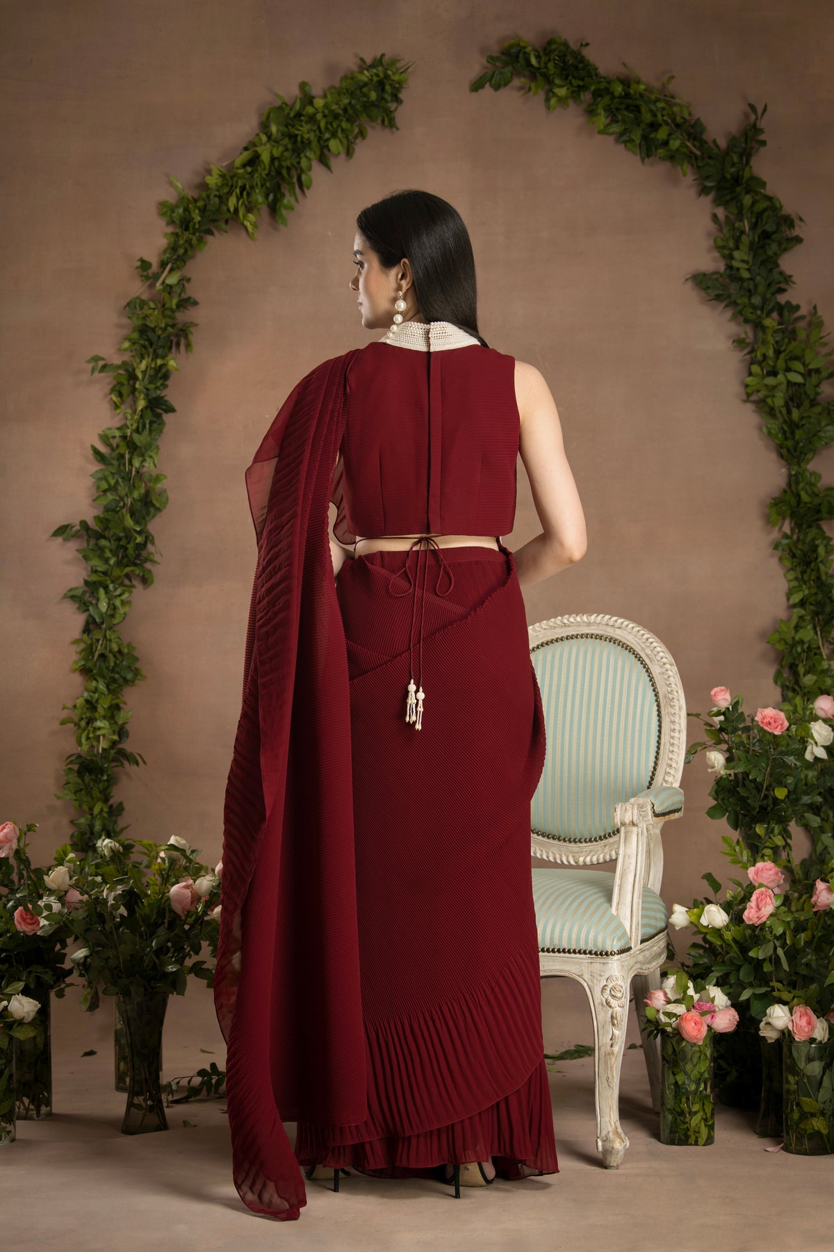 PRE-DRAPED ROSE RED SAREE