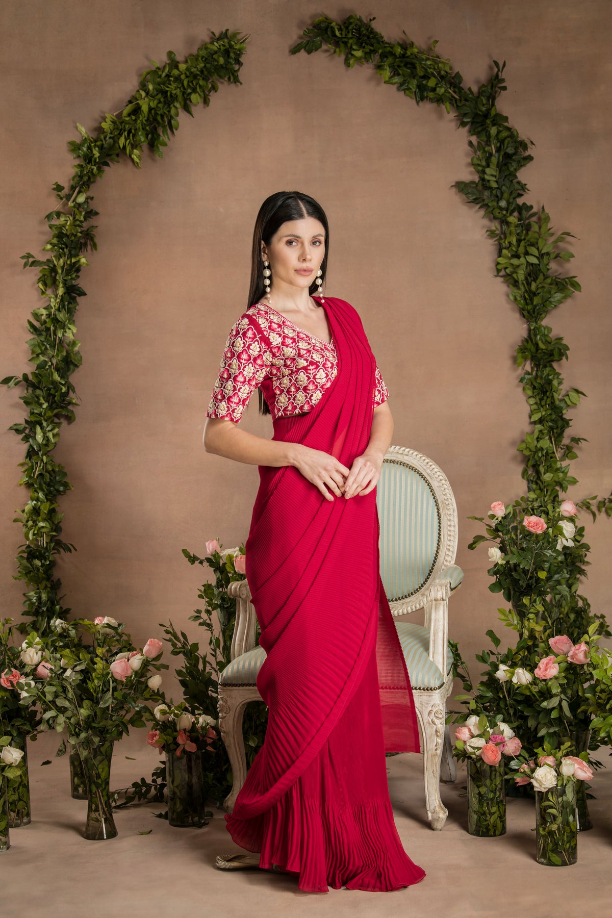 PRE-DRAPED RUBY RED SAREE